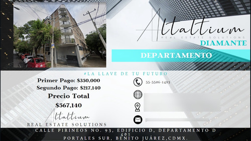 Departamento En Venta, Portales Sur Benito Juarez, En Remate....!!