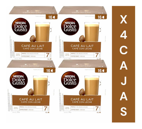 4 Cajas De Cápsulas Dolce Gusto Sabor Au Lait/café Con Leche