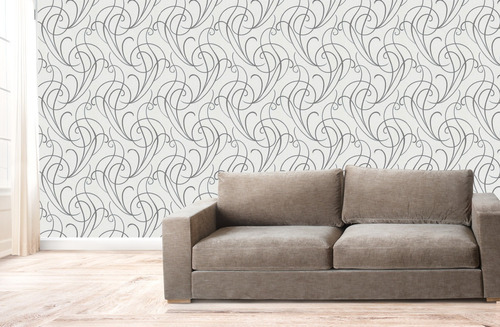Imagen 2 de 3 de Papel Tapiz Gris Con Blanco Diseño Damascos Europeos