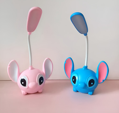 Lampara Velador Luz Led Infantil Carga Usb C/ Sacapuntas Stitch Rosa Blanca