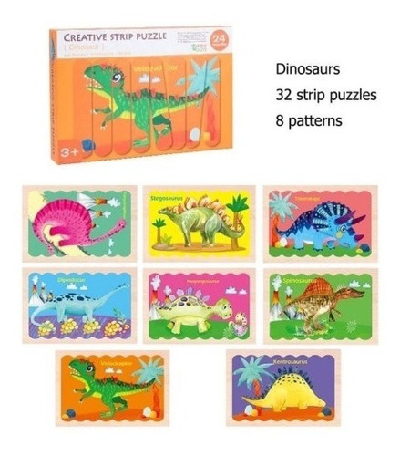 Set Puzzle Rompecabezas De 32 Tiras 8 Dinosaurios Creative