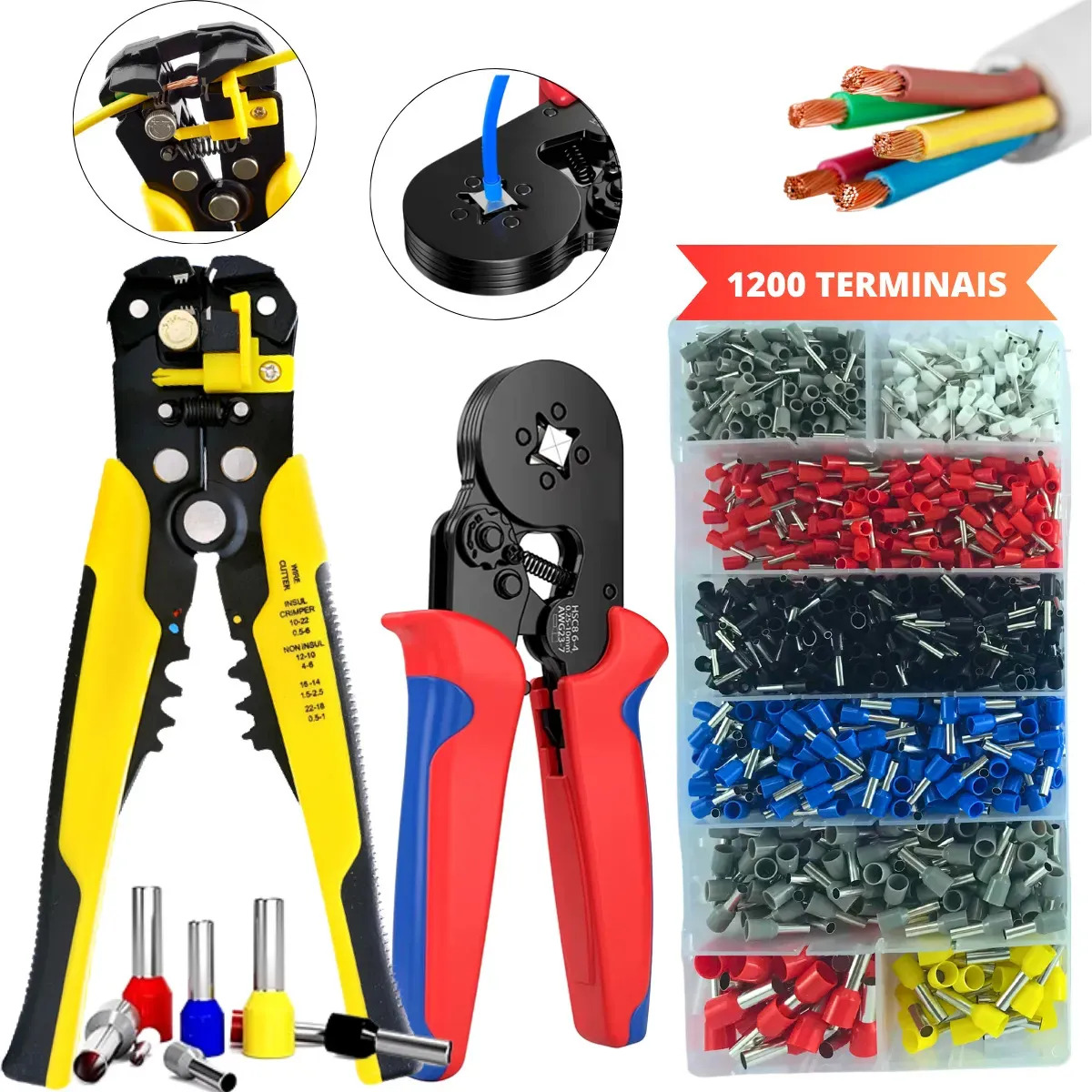 Alicate Decapador 3x1 Crimpar Crimpador Descascado Corte Profissional Com 1200 Ilhos Prensa Terminal Turbular Para painel