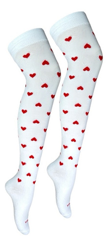 Calceta Larga De Figuras, Moda Kawaii, Microfibra. Corazones Unitalla
