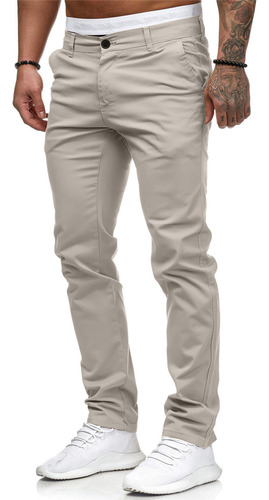 Pantalón Casual Slim Fit De Hombre De Color Liso