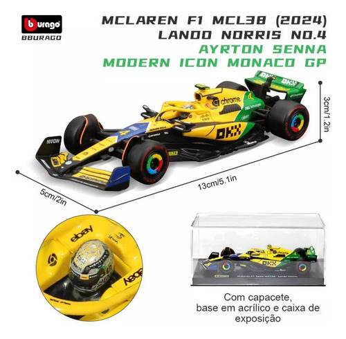 Para Zya Bburago 1:43 F1 Mclaren Mcl38 Norris Mónaco Ayrton