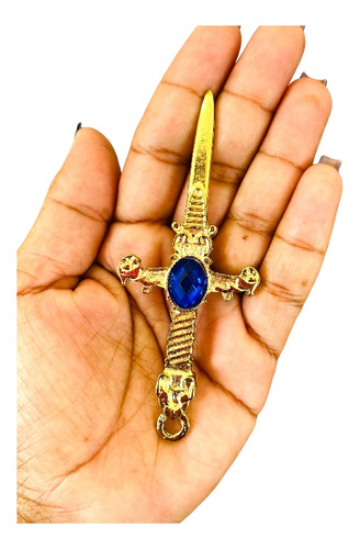 2 Punhal Cigano Dourado Pedra Azul Athame Wicca 10cm