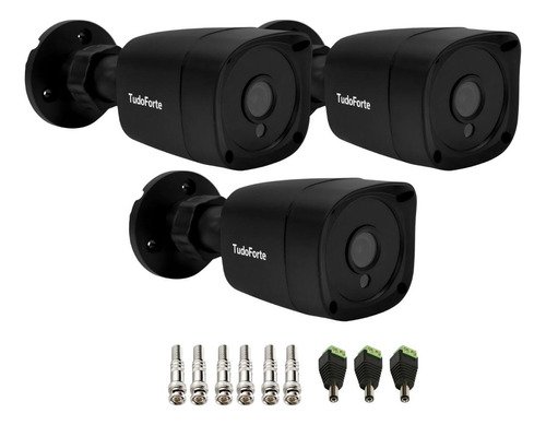 Kit 3 Câmeras Segurança Bullet Black Full Hd Com Conectores