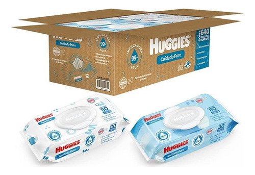 Toalhas Úmidas Huggies Cuidado Puro 8 Pacotes Com 80