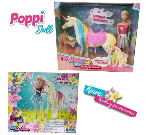 Juguete Muñeca Kiara Hada Su Unicornio Poppi Bebe Nena 28cm
