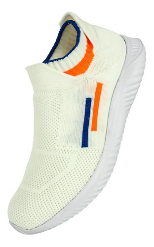 Tenis Licra Tipo Calcetin Running Unisex Blanco Crema