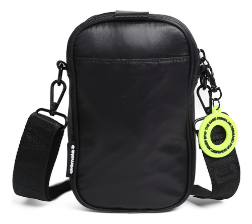 Bandolera Dama Cartera Porta Celular Chimola Sophia Acabado De Los Herrajes Níquel Color Negro Correa De Hombro Negro Diseño De La Tela Lisa