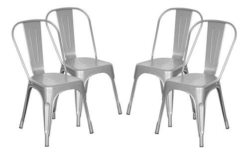 Kit X4 Sillas Tolix Acero Comedor Sala Jardin Bar Restaurant Color Del Asiento Plateado