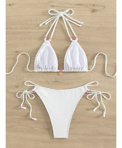 Conjunto De Tanga Sexy De Color Liso, Traje De Baño Halter