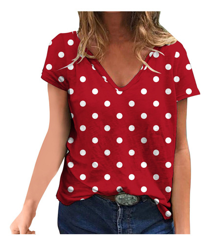 Camiseta G Con Estampado De Cuello En V Para Mujer, Moderna