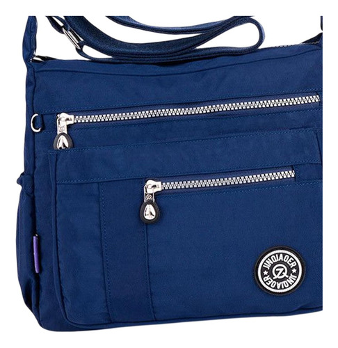 Bolsa De Mano Y Hombro Tote De Nailon Con Cierre Azul Oscuro