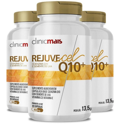 Kit 3 Rejuvecel Q10 E Semente De Uva 30 Cápsulas Clinicmais. Sabor Sem Sabor