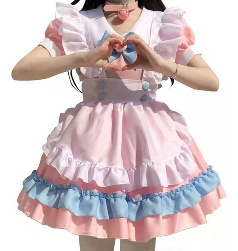 Disfraz De Cosplay Traje Lindo Moño Maid Lolita Kawai Set