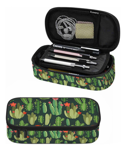Estuche Para Lápices Flores Tropicales Color Verde