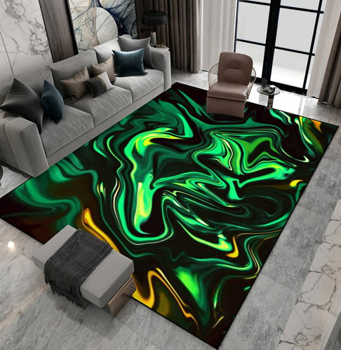 Alfombra Antideslizante Para Piso, Marmol, Verde, Naranja, D