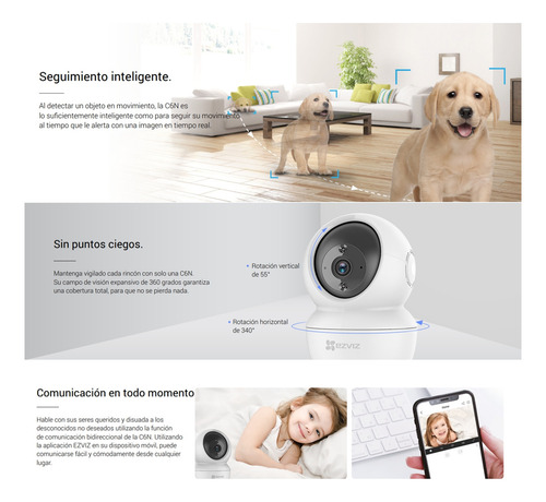 Kit Video Vigilancia 2 Cámara Ip Pt 2mp Wi-fi Seguimiento Inteligente, Audio De Dos Vías Microsd 32gb cs-h6c
