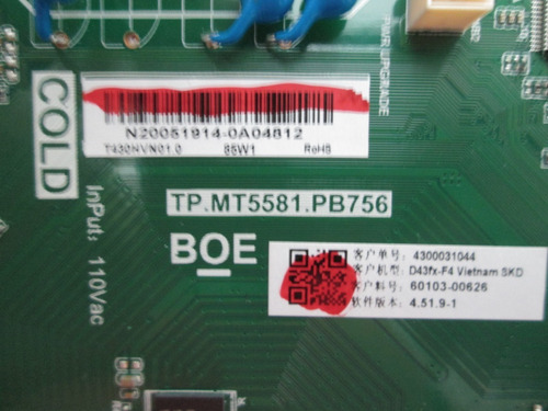Tarjeta Main Vizio D43fx-f4 Tp.mt5581.pb756 (Usado)