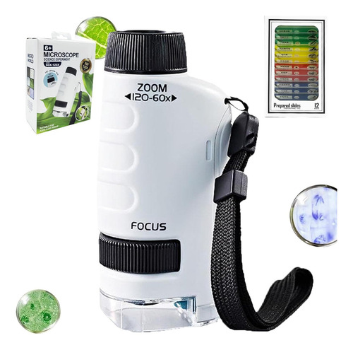 Mini Micro Microscopio Aumenta 60x 120x Escolar Infantil Cor Branco 1.5v
