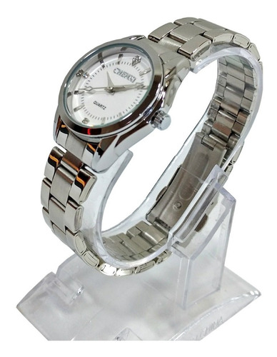 Relógio Feminino Pequeno Pulso Fino Prata Aço Fundo Branco