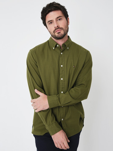 Camisa Solid Regular Fit Verde Tommy Hilfiger