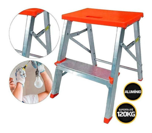 Imagen 2 de 4 de Banco Tijera De Aluminio Plegable 1 Escalón Banqueta