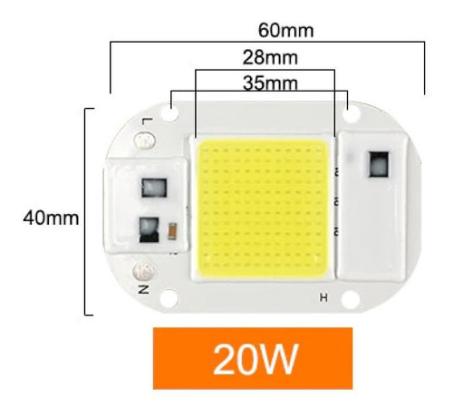 Led 20 Watts Potencia Cob Color Blanco Frio 120 Volts