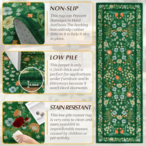 Alfombra De Pasillo Lavable Bohemia Color Verde 2x6