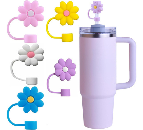 5pcs Flower Silicon Straw Cap Para Stanley, Yeti, Zxxgz