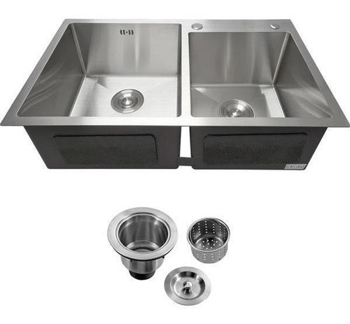 Bañera de cocina plana gourmet doble de acero inoxidable 304, 78 x 45
