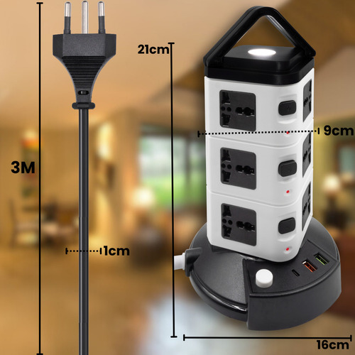 Torre De Tomada Multiplug 12 Tomadas Usb E Tipo-c 10a Bivolt Cor Branco