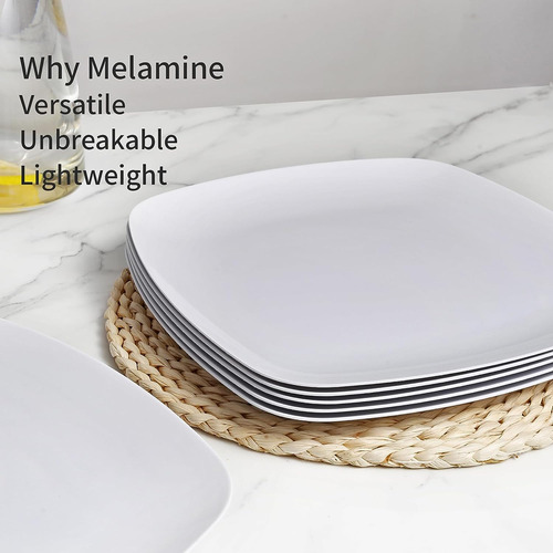 Juego De Platos Ensalada Cuadrada 6 Pcs Melamina 26.6 Cms