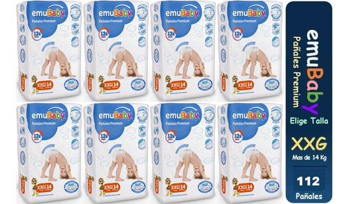 Pañales Emubaby Premium Pack X8 Paquetes Tallas P/m/g/xg/xxg
