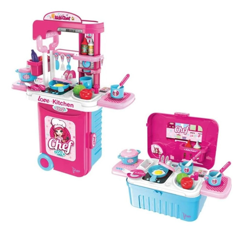 Cocinita De Juguete Juego Para Niñas Ipidelo - Set Maletin Rosa
