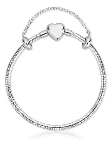 Pulseira Maleável Em Prata 925 Com Fecho Coração - 21,5 Cm