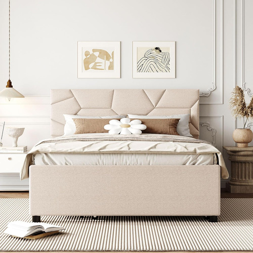 Base De Cama De Tamaño Matrimonial Con Cabecera De Patrón De