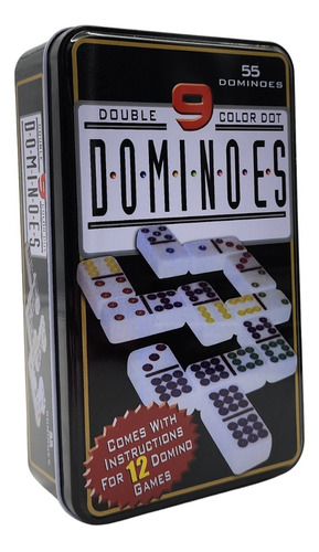 Domino Chancho 9 Juego Dominó Caja Metálica 55 Piezas Color