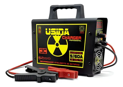 Carregador De Bateria Para Carro Charger Usina 60A Com Garras Auxiliar De Partida