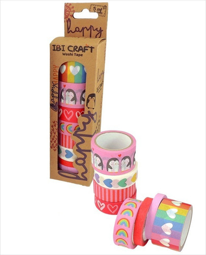 Cinta Washi Tape Ibi Craft Happy Box X8 Rollos De 5 Metros Color Multicolor