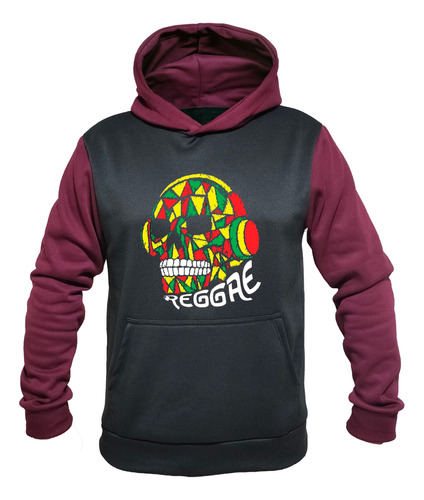 Buzo Hoodie Bicolor Calavera Reggae