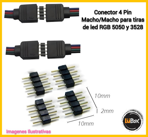 Conector De 4 Pines Macho/macho Para Tiras Rgb 5050 X 5 Uni