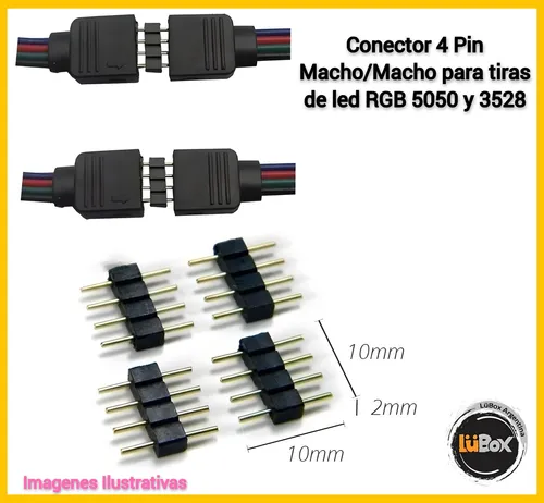 Conector De 4 Pines Macho/macho Para Tiras Rgb 5050 X 5 Uni