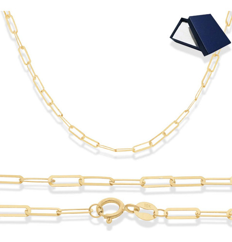 Cadena Clip Paper Clip Paperclip 2mm 10k 10 Kilates 40cm Oro Puro 10k 10 Kilates Mujer Dama Regalo Novia Mujer Oro 10k Moon Rock Cadena Oro Joyería Fina Regalo 10 Kilates Joyería Fina