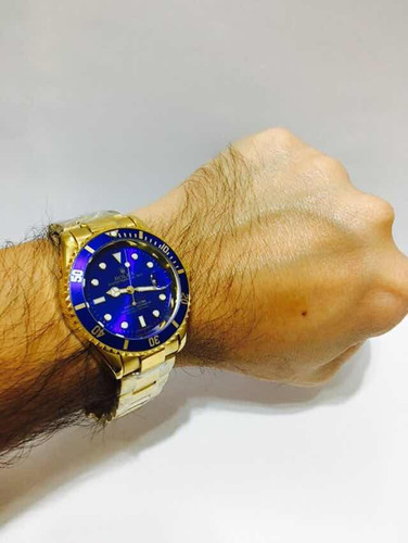 Relógio Em Aço Sub Gold Blue