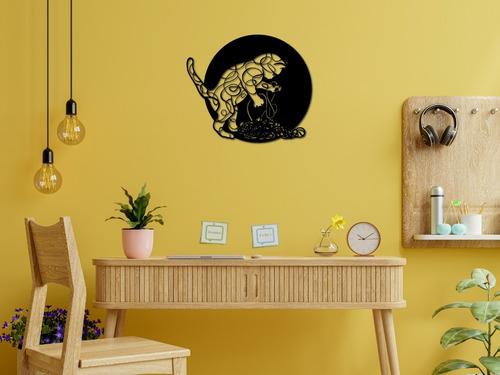 Imagen 2 de 3 de Cuadro Decorativo Gato Jugando - 35x30cm Madera Corte Láser