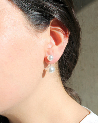 Imagen 2 de 4 de Aros Doble Perla Acero Inoxidable Mujer