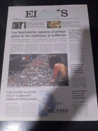 Tapa Diario El País 09 6 2010 Onu Irán Sindicatos Barcelona 